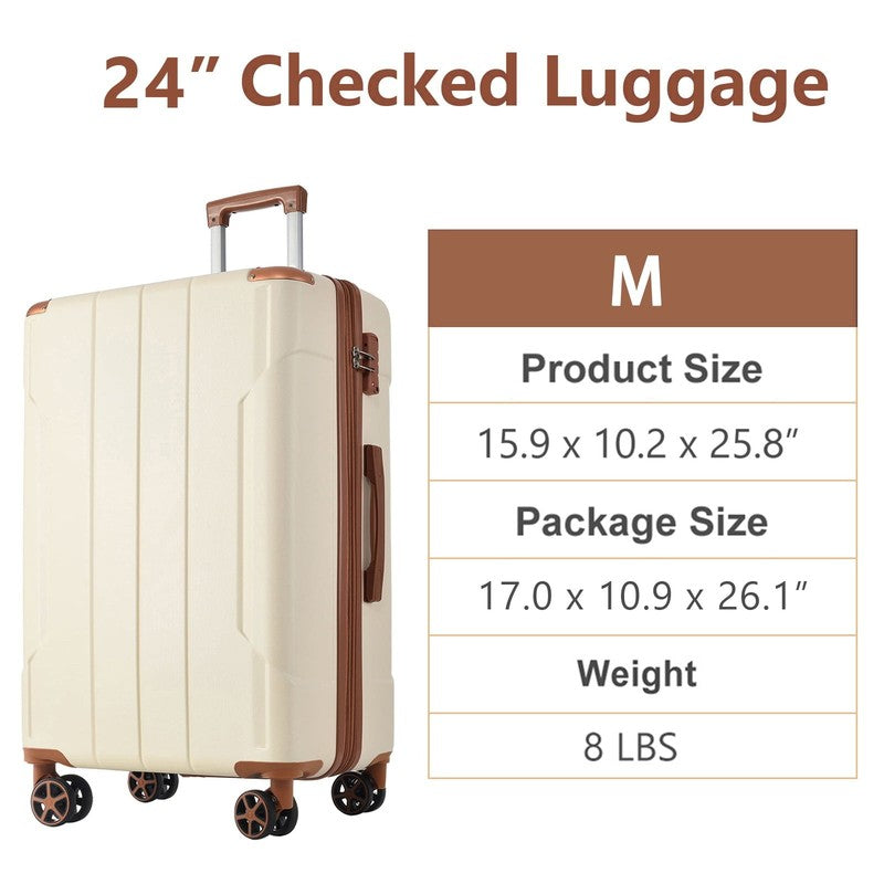 24" Carry On Luggage 65L Suitcase Wheels TSA Lock ABS+PC Lightweight White7