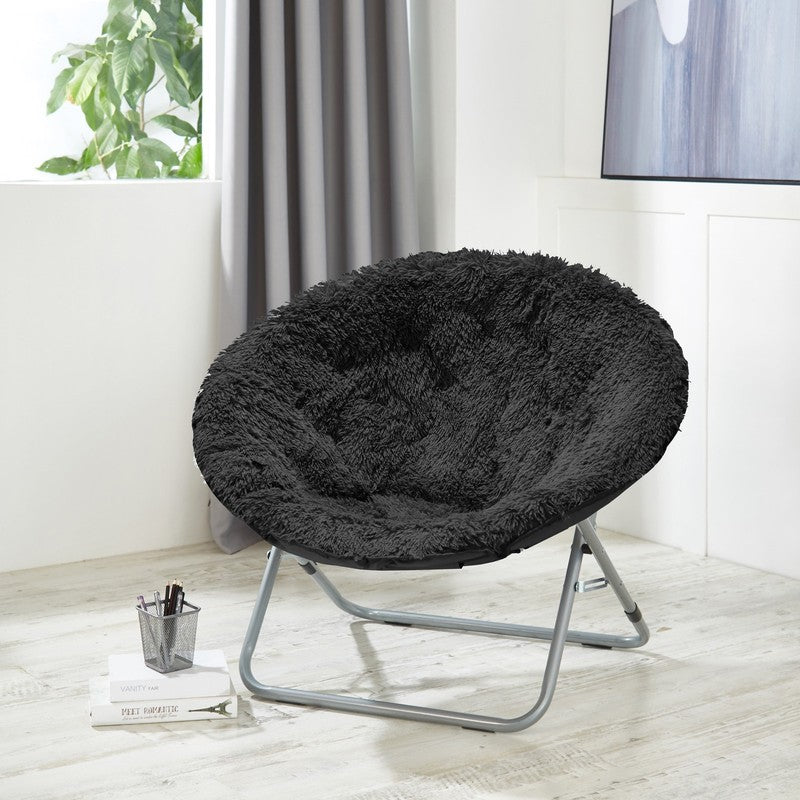 Mongolian Faux Fur Oversized Moon Chair, Black3