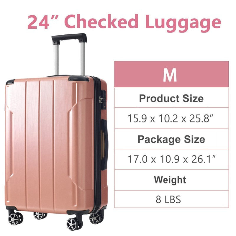 Carry on Luggage 24 Inch, ABS+PC Lightweight 65L Capacity Hardshell Suitcase wit5