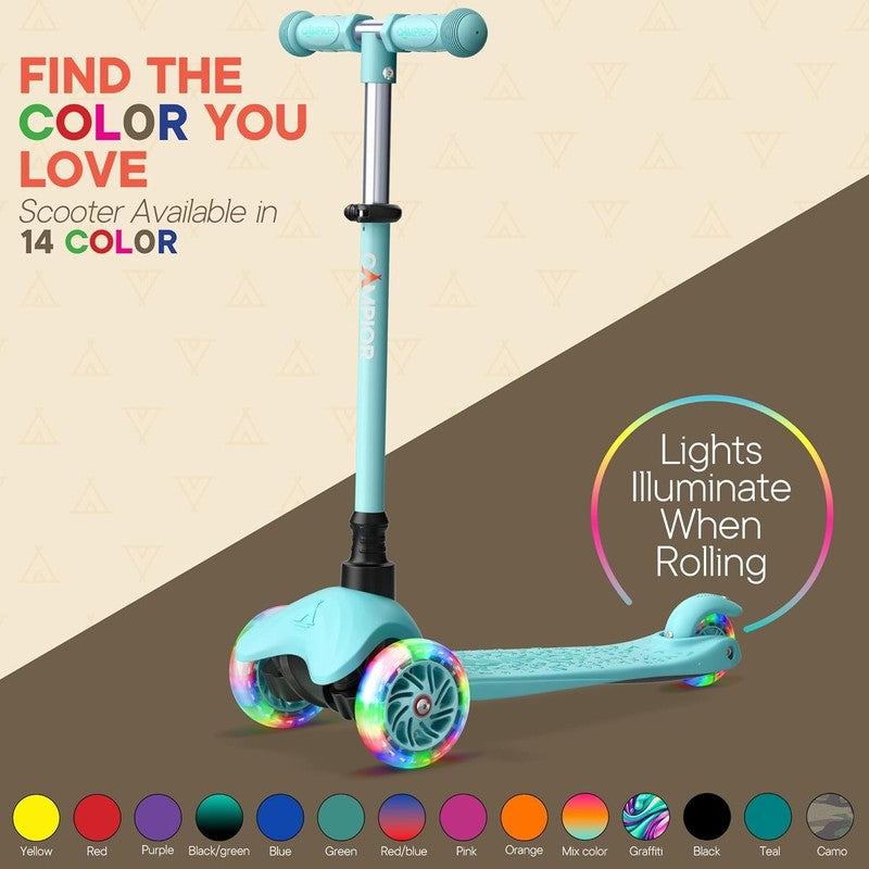 Kids 3 Wheel Scooter Lean to Steer LED Wheels Adjustable Handlebar Teal6