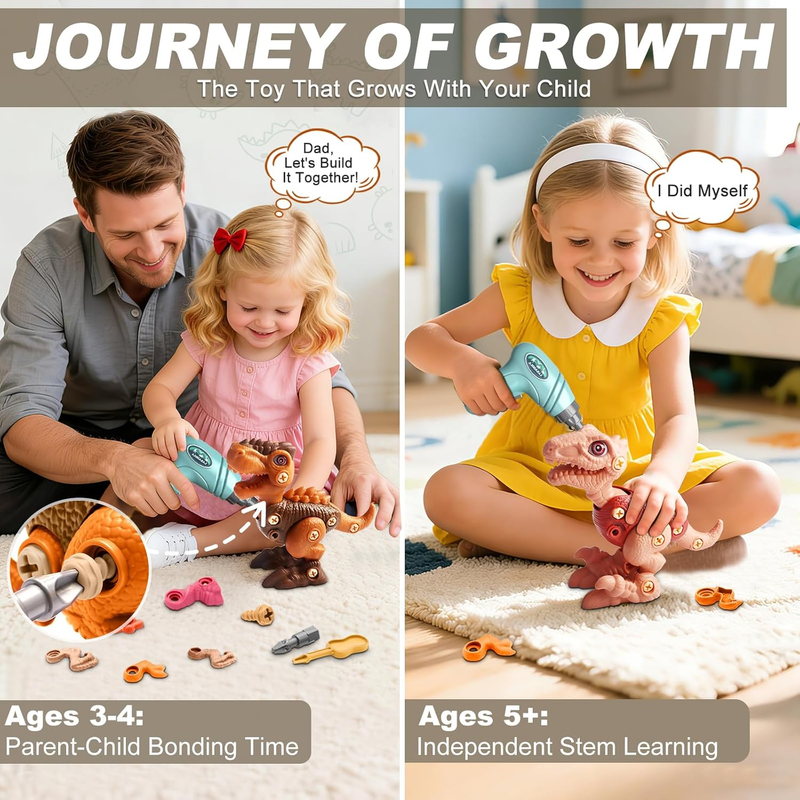 Dinosaur Building Toys Set 3 Pack STEM Take Apart Drill Construction Kit Kids4