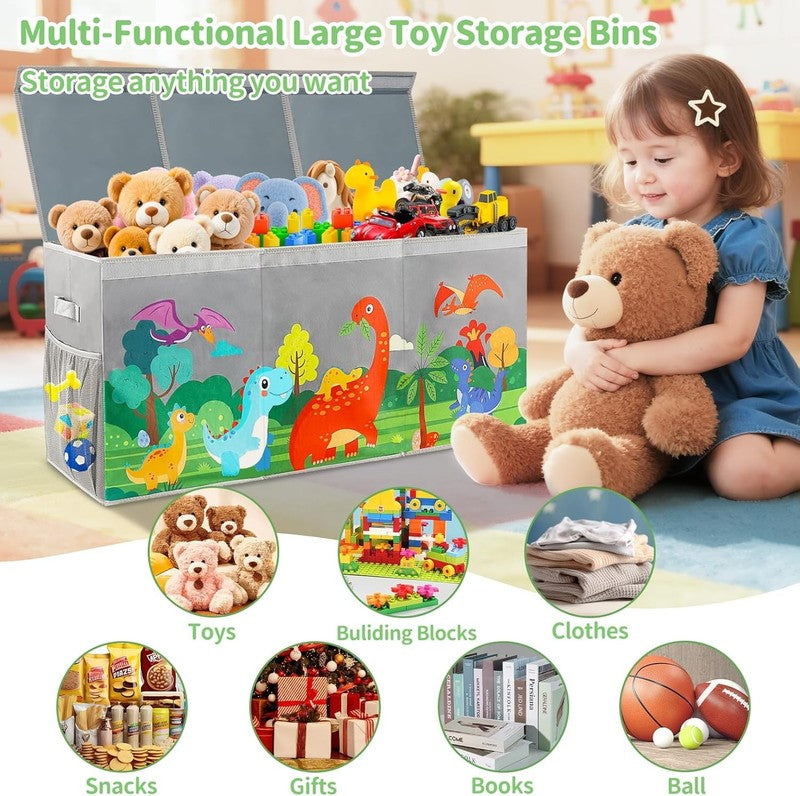 Extra Large Toy Box Chest Collapsible Dinosaur Storage Bin Kids Grey1