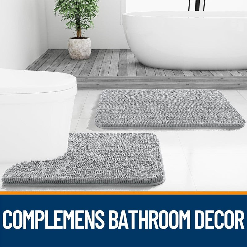 Extra Soft Chenille Bathroom Rugs 30x20, Quick Dry, Machine Washable, Light Grey6