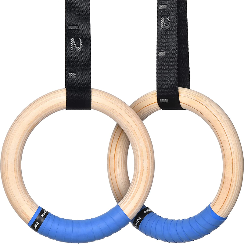 Wooden Gymnastics Rings 1500Lb, Adjustable Straps 14.76Ft, Non Slip Home Gym0