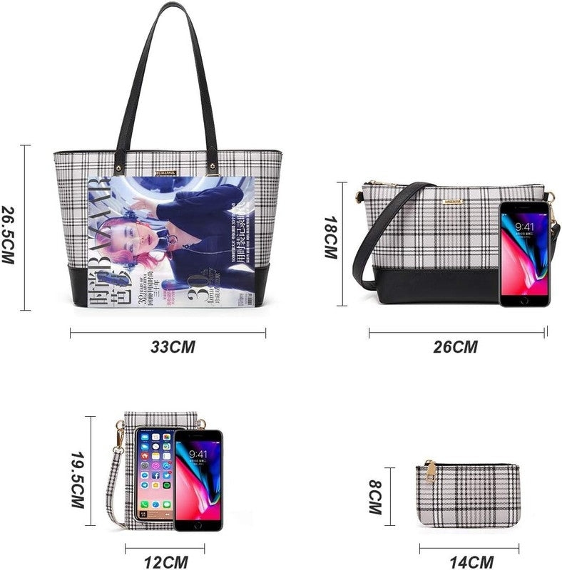 Women Fashion Synthetic Leather Handbag Set 4PCS Tote Shoulder Satchel Purse3