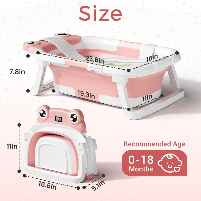 Collapsible Baby Bathtub with Cushion & Thermometer,  Pink (0 24 Months)2