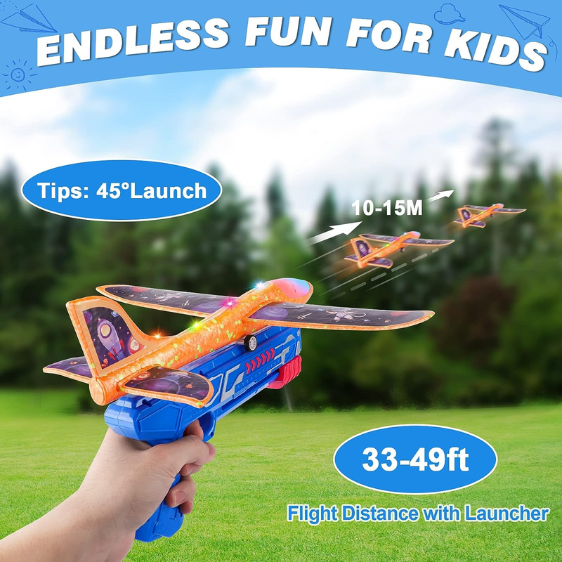 4 Pack LED Foam Airplane Launcher Toys 2 Flight Modes Outdoor Flying Toy Kids1