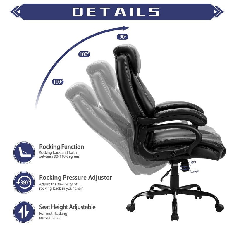 Big & Tall Ergonomic Office Chair 500LBS High Back Leather Adjustable Black NEW3