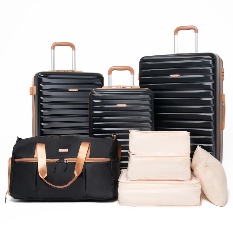3Pc Hardside Luggage Set TSA Spinner Suitcase Duffle Packing Cubes Black9