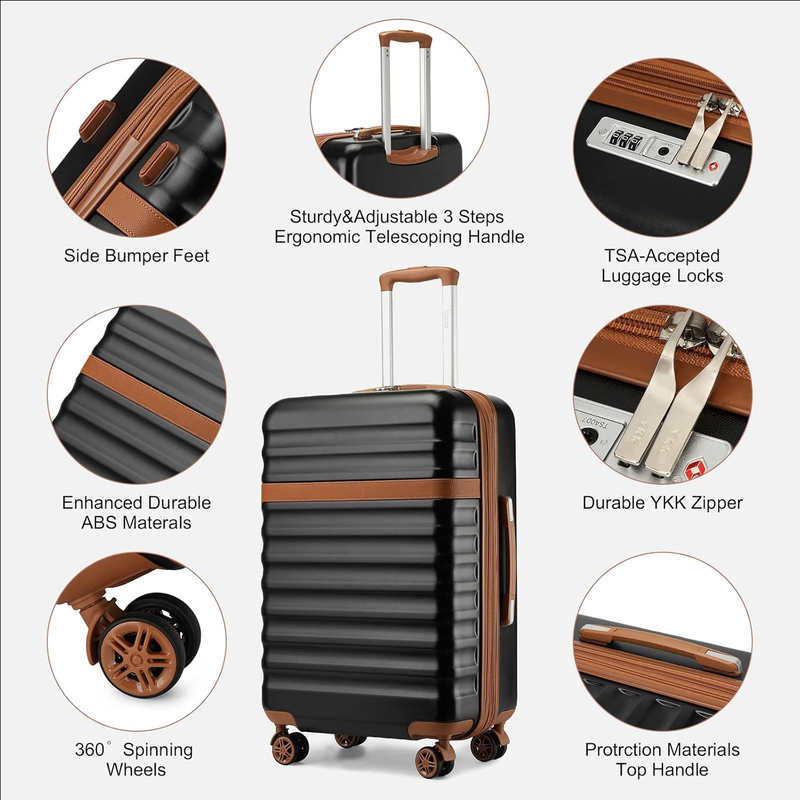 28 Inch Expandable Hardside Luggage ABS PC TSA Lock Suitcase Black Brown3