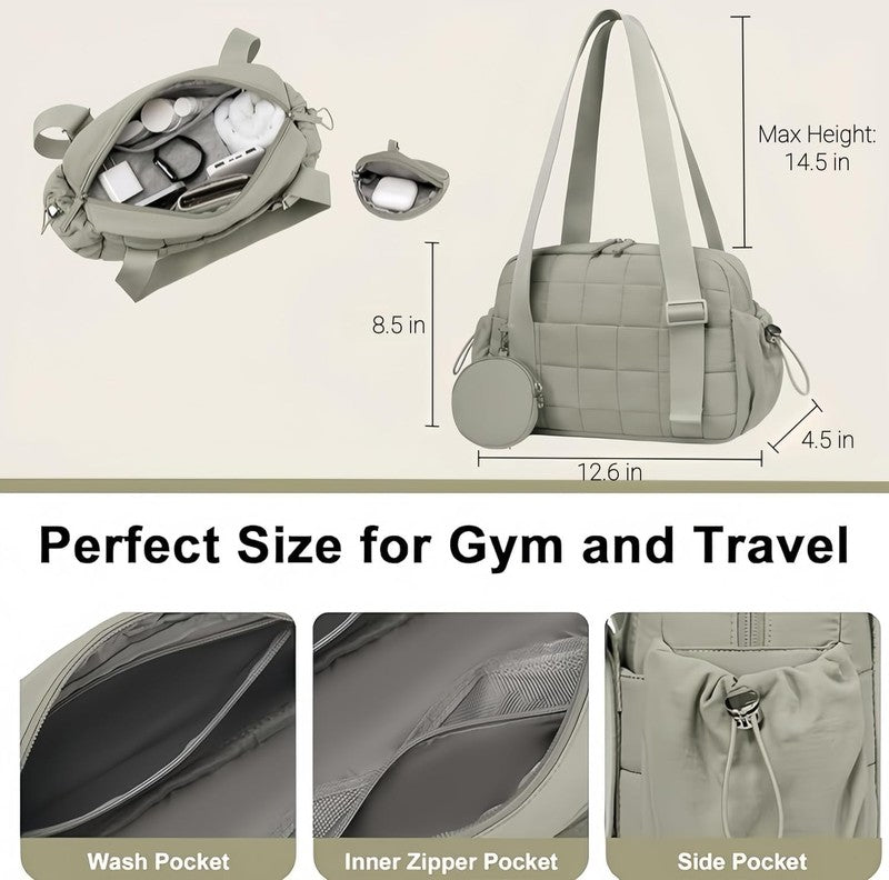 Mini Gym Bag Women Quilted Duffel Wet Compartment Coin Purse Yoga Dance Green2