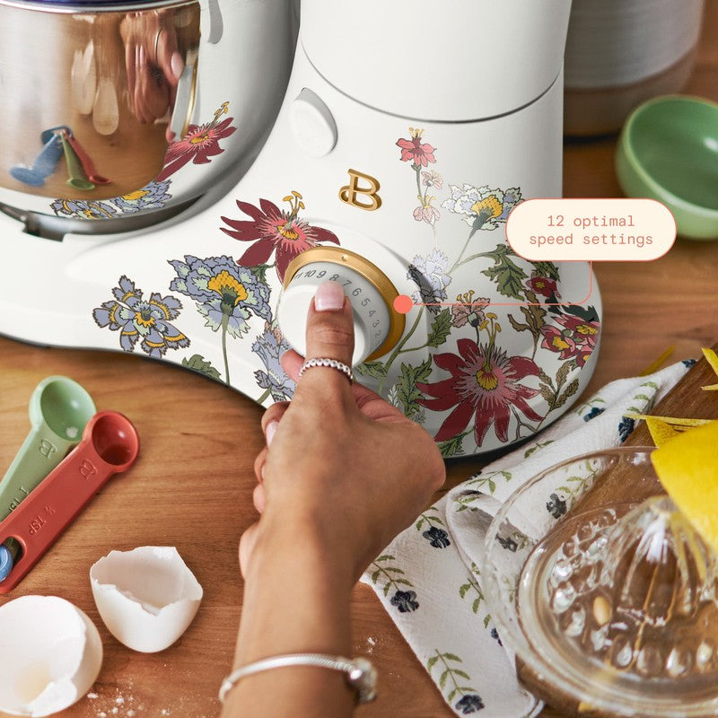 3.5 Qt Stand Mixer Wildflower White Icing w/ Flat Beater Dough Hook & Whisk3