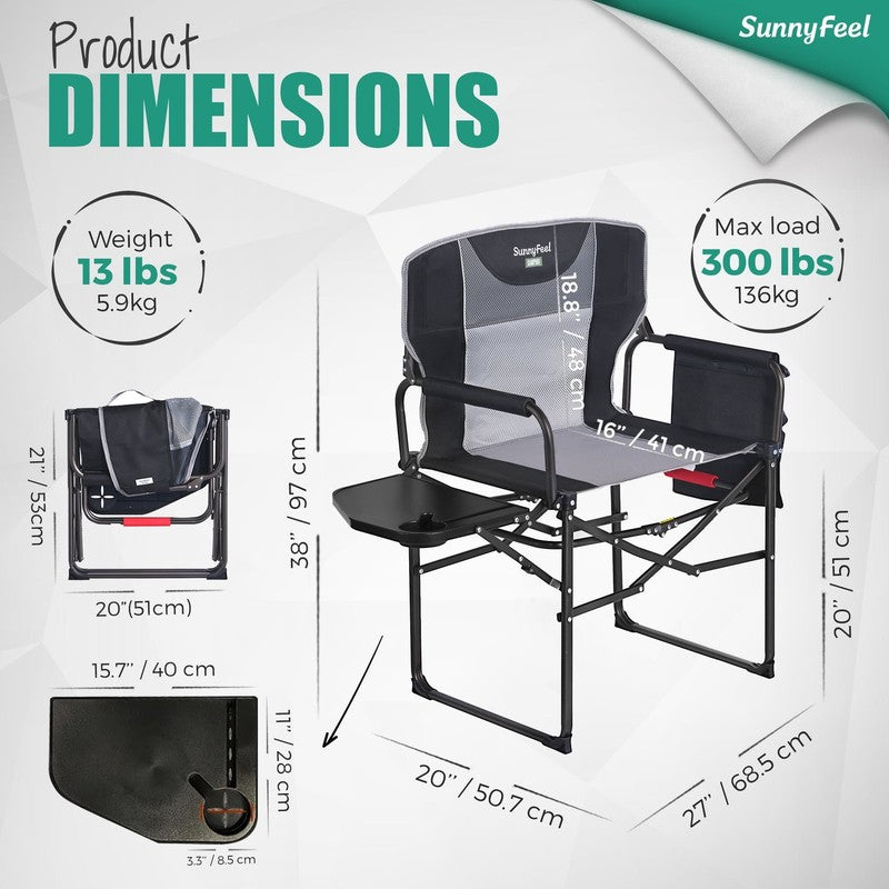 Camping Directors Chair, Heavy Duty,Oversized Portable Folding Chair with Side T6