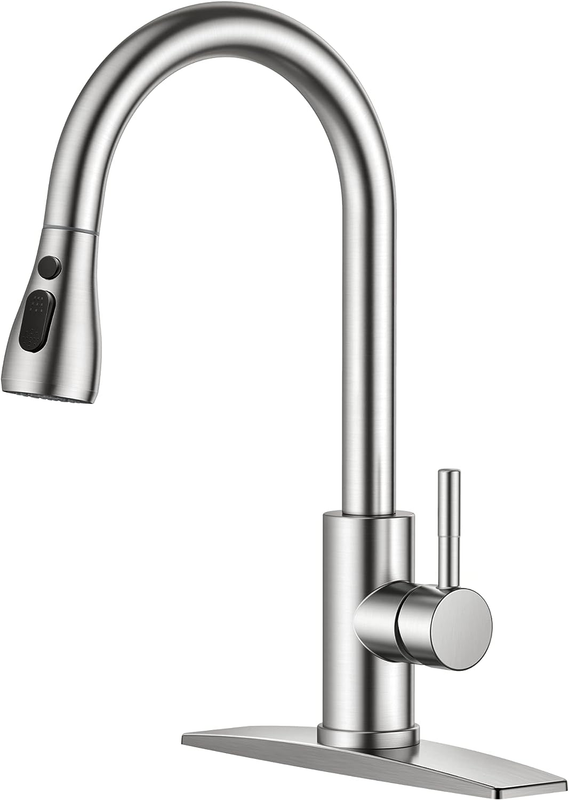 Brushed Nickel Pull Down Kitchen Faucet, High Single Handle for Farmhouse & RV6