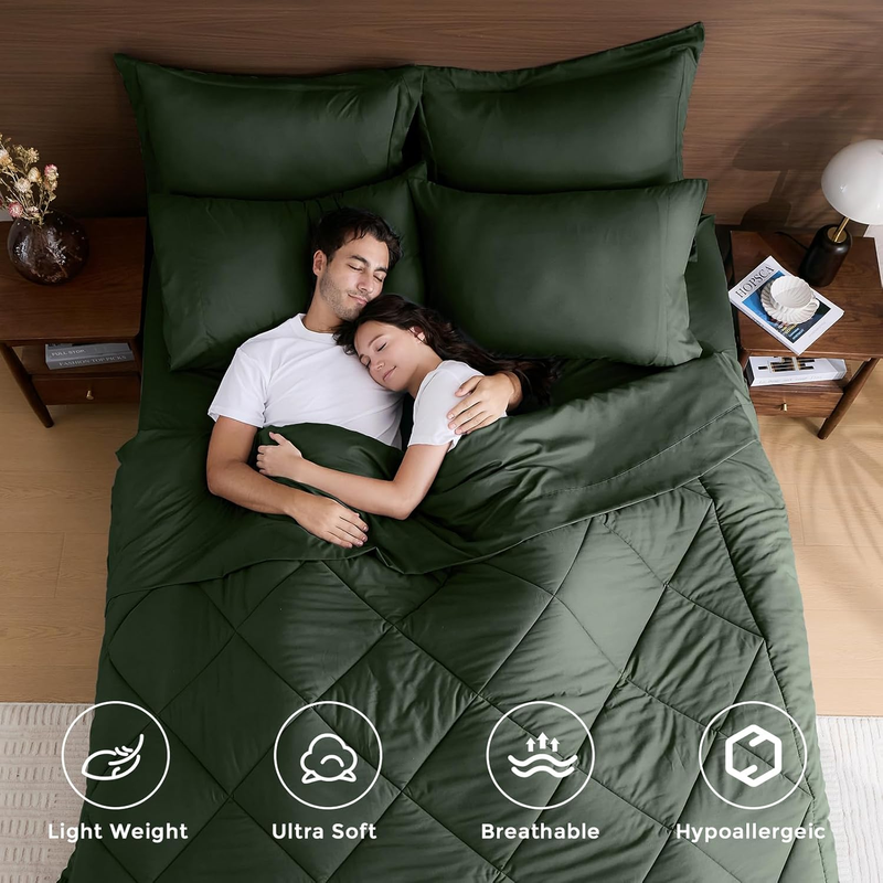 Army Green Queen Comforter Set 7 Piece Bed in Bag Ultra Soft Shams Set Green1