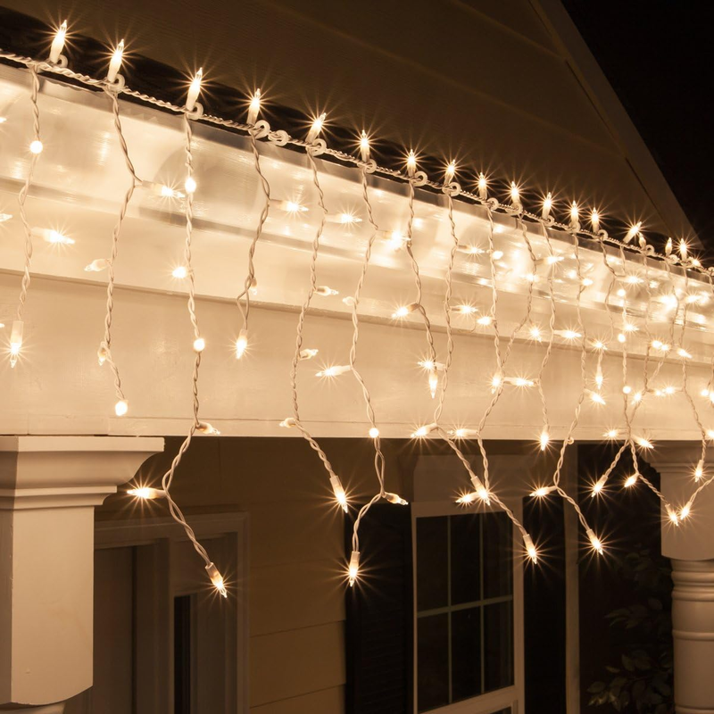 8.5 Ft 150 Clear Icicle Lights   White Wire, Indoor/Outdoor Christmas Icicle Lig0