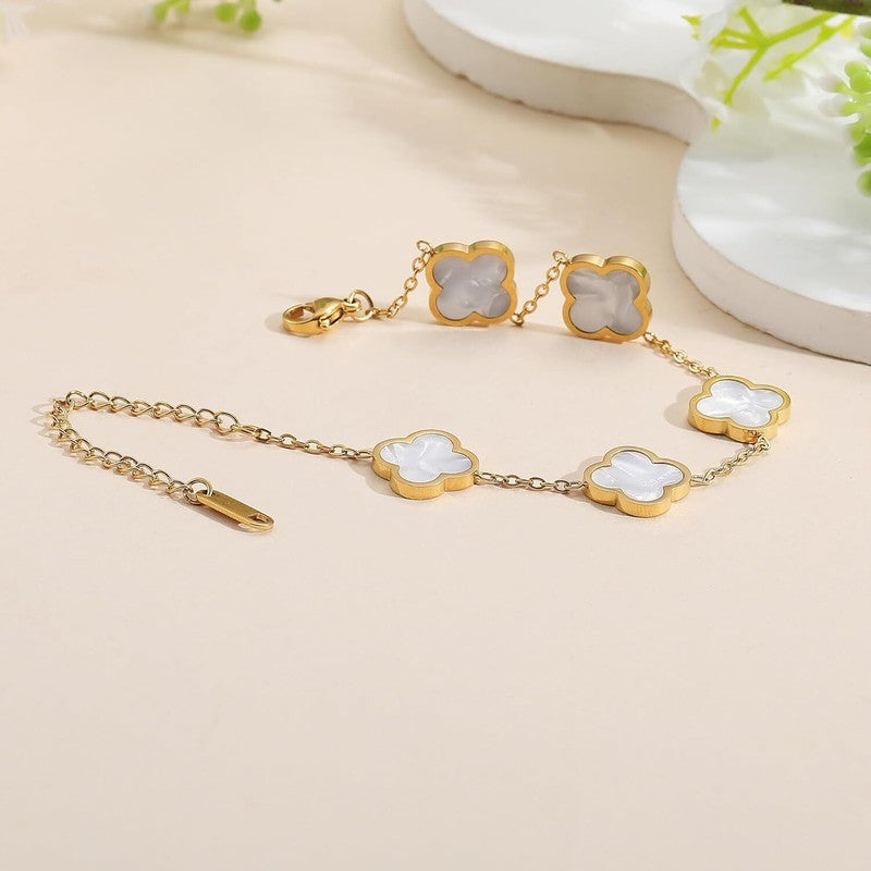 Gold Plated Clover Lucky Bracelet for Women Flower Four Leaf Link Bracelet2