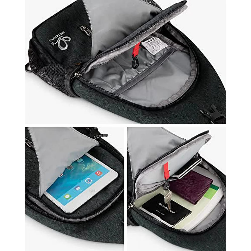 Unisex Hiking Travel Nylon Sling Bag Cross Body Shoulder Chest Bag,Hemp Black2