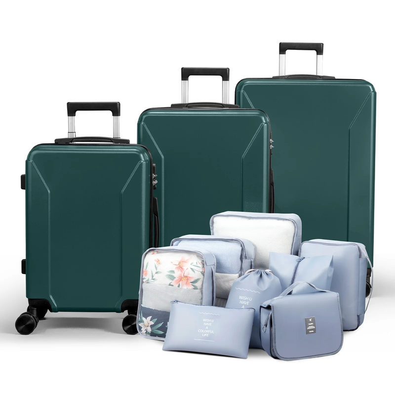 3-Piece Luggage Set with 8 Packing Cubes, Hard Shell Suitcases with Spinner Whee0