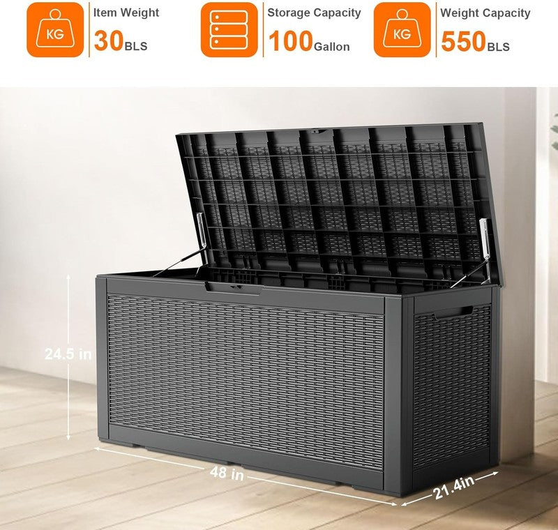100 Gallon Lockable Resin Deck Box   Waterproof Storage for Tools & Furniture3