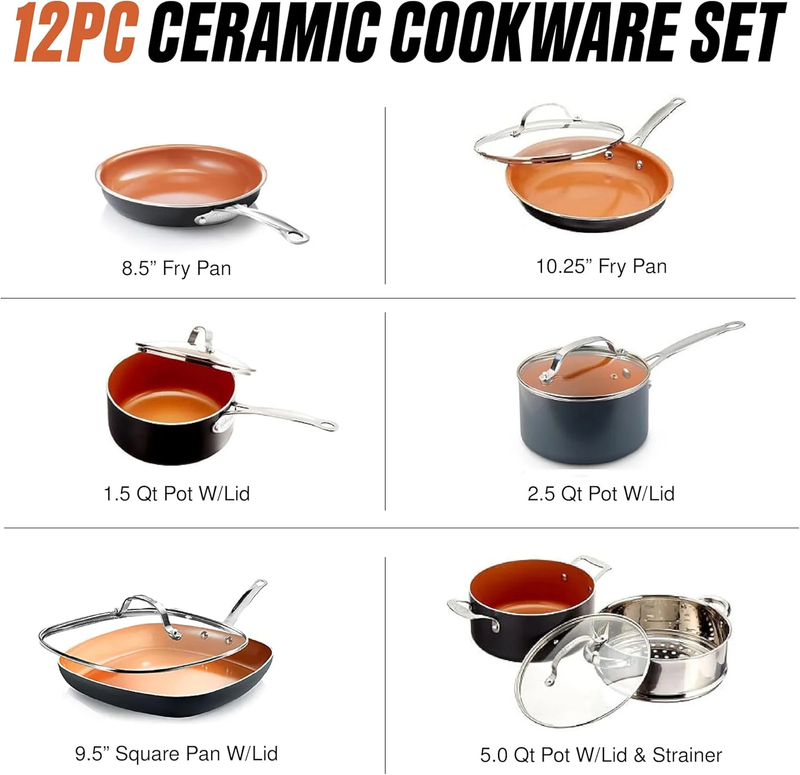 12Pc Pots and Pans Set Non Stick, Ceramic Cookware Set, Nonstick, Nontoxic, Oven6