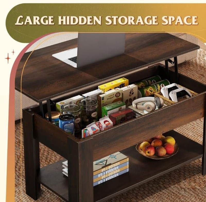 39" Lift Top Coffee Table w/ Hidden Compartment Storage Shelf Espresso3