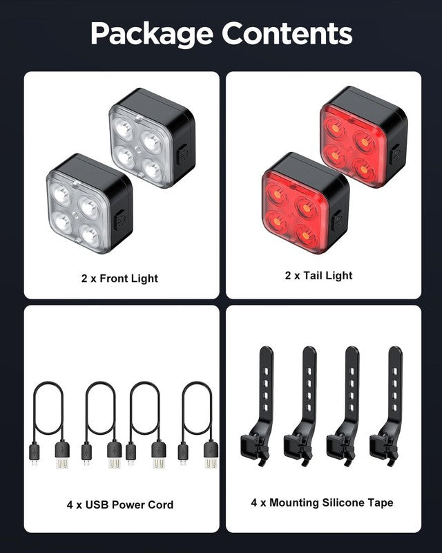 2-Pack Rechargeable Bike Lights Set Front & Rear 4 Modes IPX4 Waterproof6