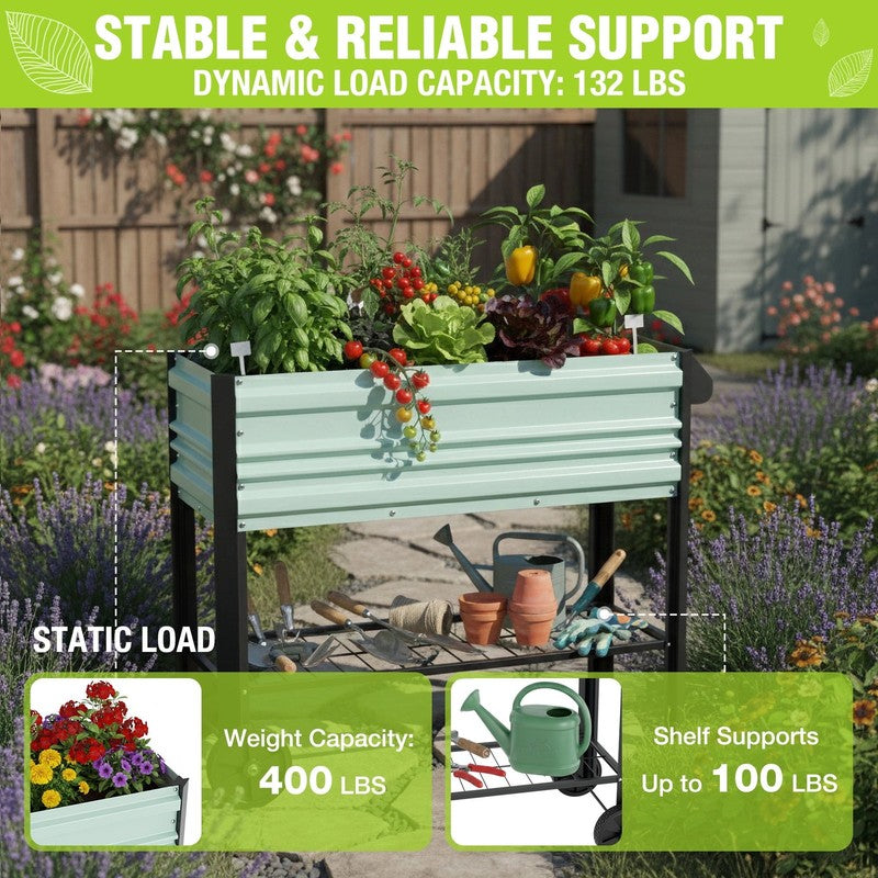 37In Outdoor Galvanized Raised Garden Bed with Legs and Wheels -Light Green1