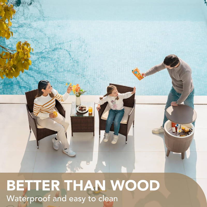3 Piece Patio Furniture Set PE Rattan Table Outdoor Set Brown Beige Patio Porch4