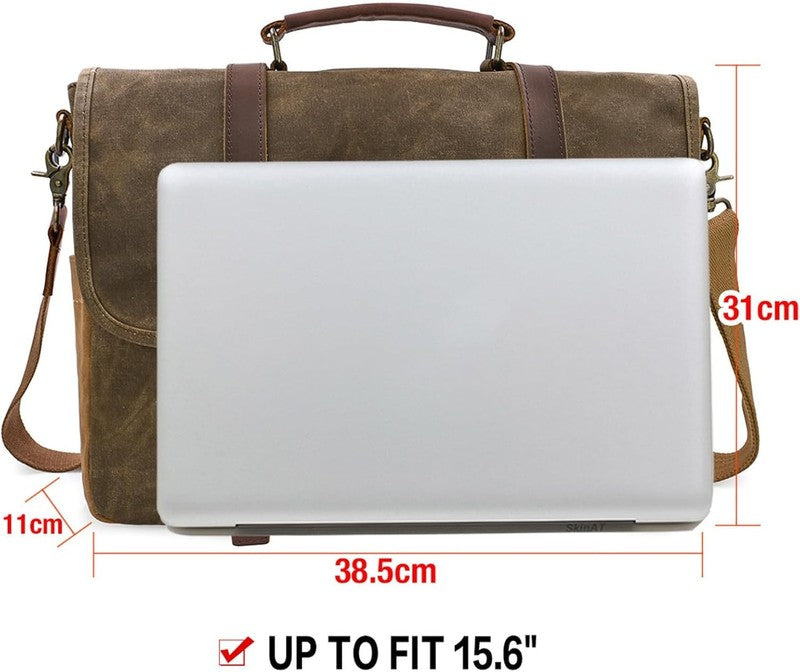 Men's 15.6" Waterproof Leather Canvas Laptop Messenger Bag Coffee Satchel6