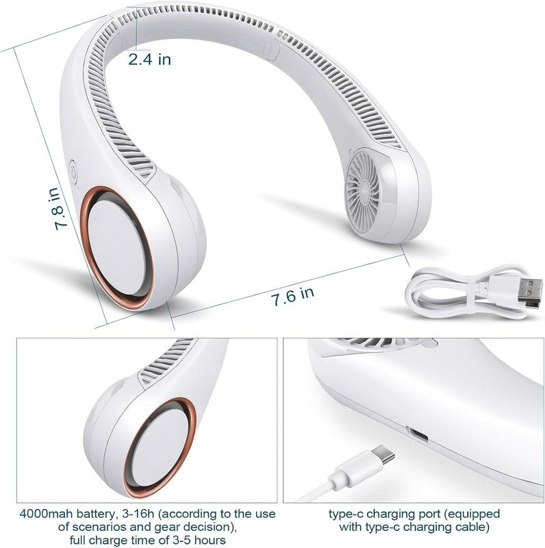 Portable Neck Fan   Rechargeable Bladeless Hands Free Cooling for All (White)3