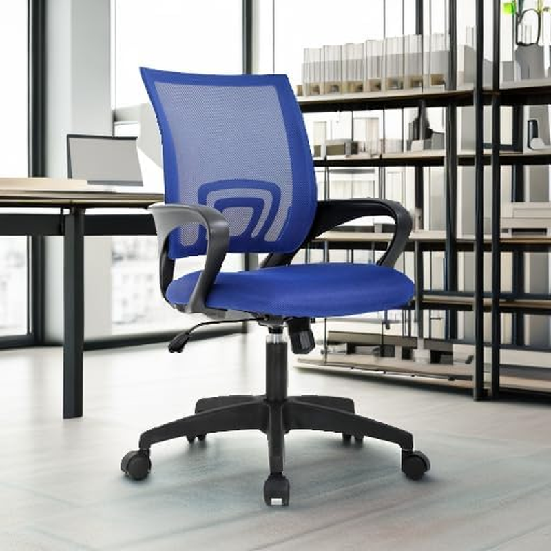 Ergonomic Office Chair Mid Back Swivel Desk Chair Lumbar Support Blue4