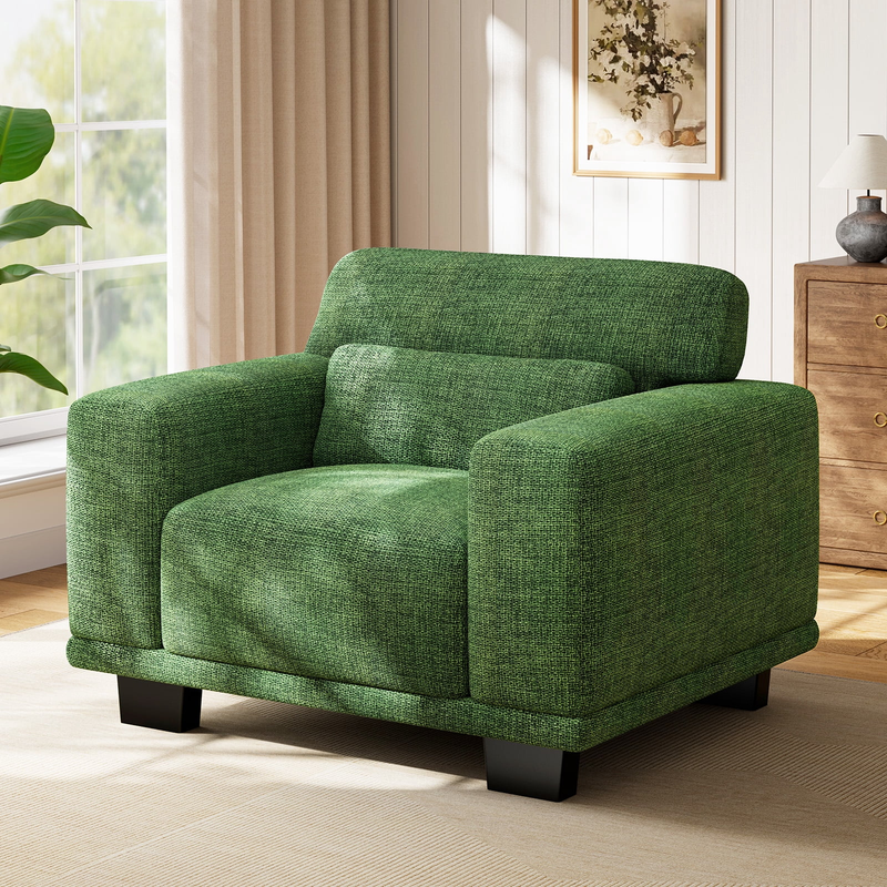 40" Oversized Accent Chair, Linen Upholstered Armchair with Washable Covers & Pi0
