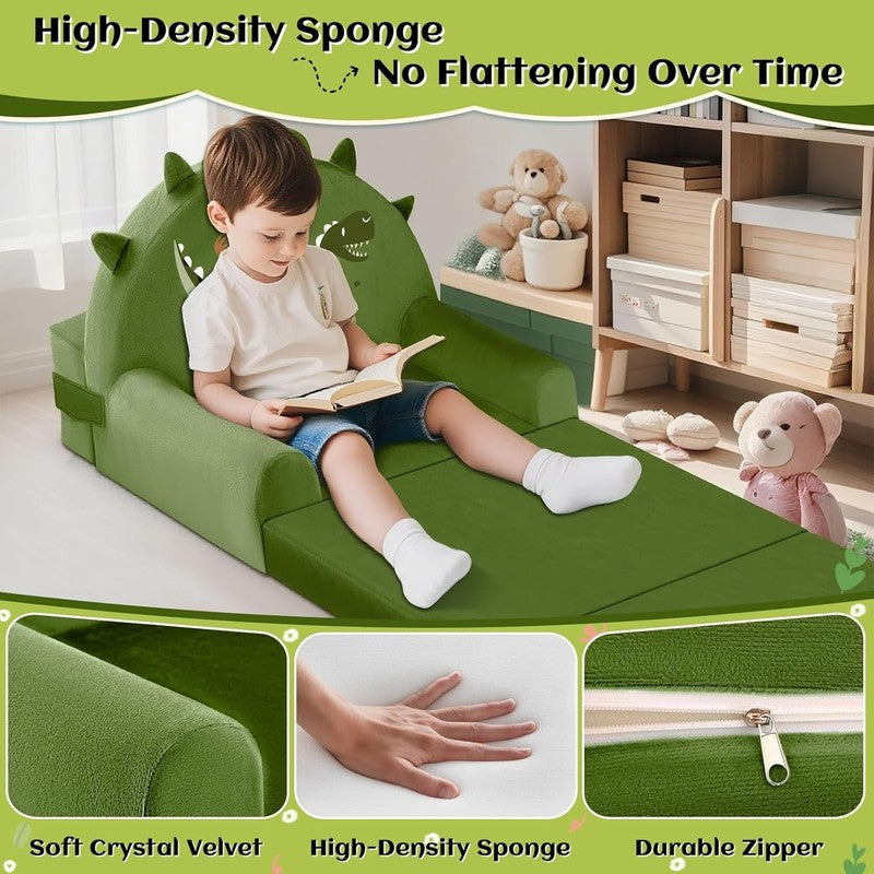 Dinosaur Kids Foldable Sofa Bed w/ Washable Cover, Crystal Velvet Toddler Chair5