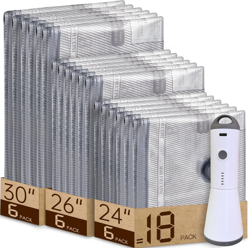 18 Pack Travel Vacuum Bags w/ Rechargeable Air Pump Space Saver9