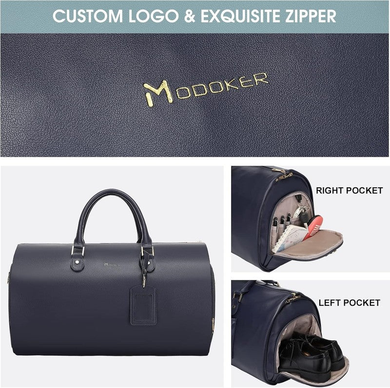 Women PU Leather 2in1 Garment Duffle Bag Blue Hanging Suit Travel Carry On3