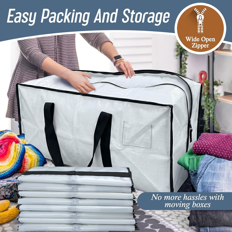 6 Pack Heavy Duty Moving Bags Large Storage Totes Strong Zipper White4