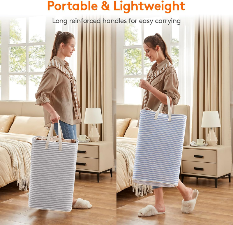 2 Pack 80L Laundry Basket Collapsible Waterproof Reinforced Handles Grey Blue4