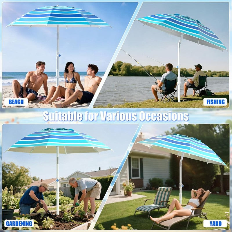 8FT Outdoor Beach Umbrella UPF50+ Waterproof Windproof Sun Shelter5