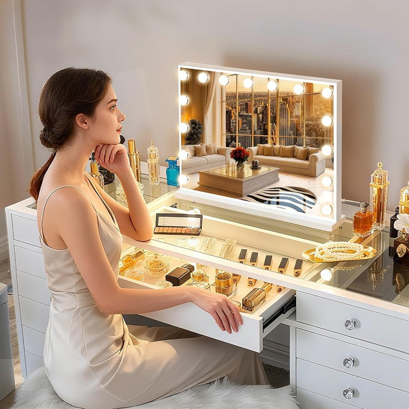 Lighted Vanity Mirror with Bluetooth Speaker 22.8"x18.1" 15 Dimmable LED6