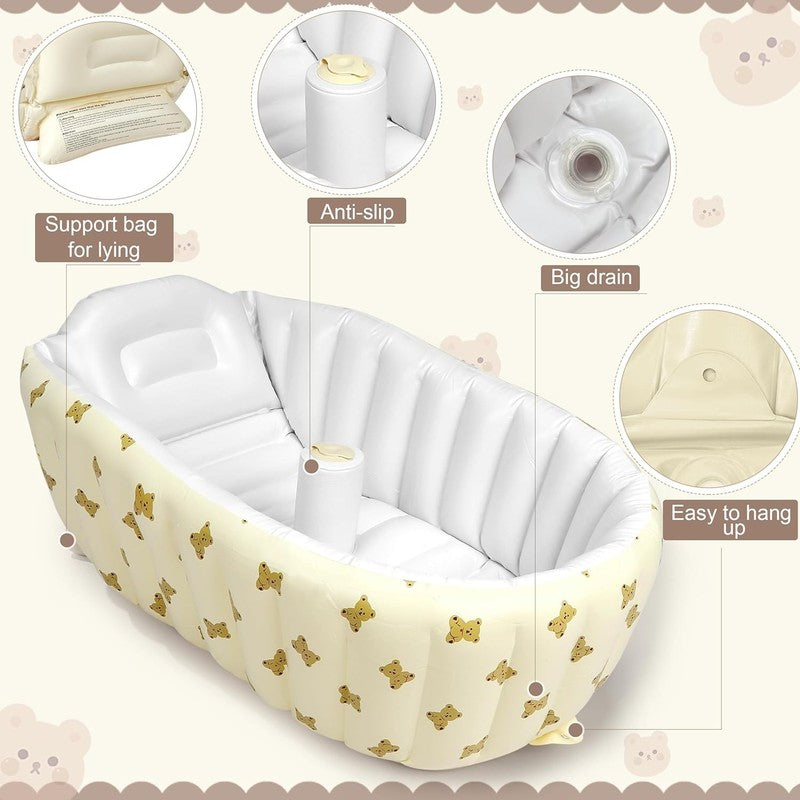 Inflatable Baby Bathtub with Pump & Back Support – Portable Bear Tub1