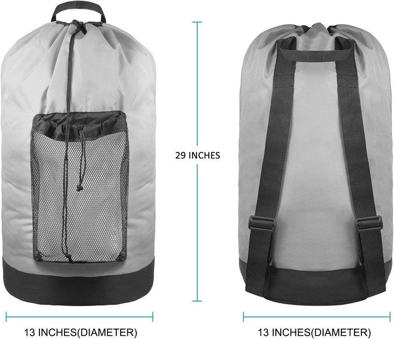 Backpack Laundry Bag with Straps & Mesh Pocket, Durable Nylon Clothes Grey1
