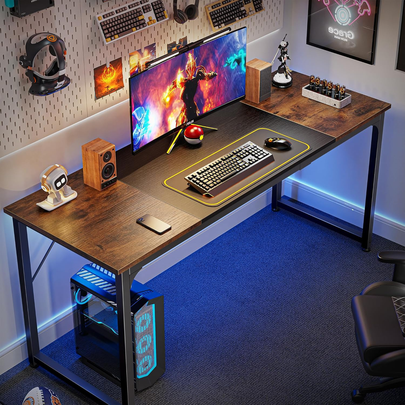 63'' Computer Gaming Desk w/ Storage Office Writing Desk Metal Rustic Brown3