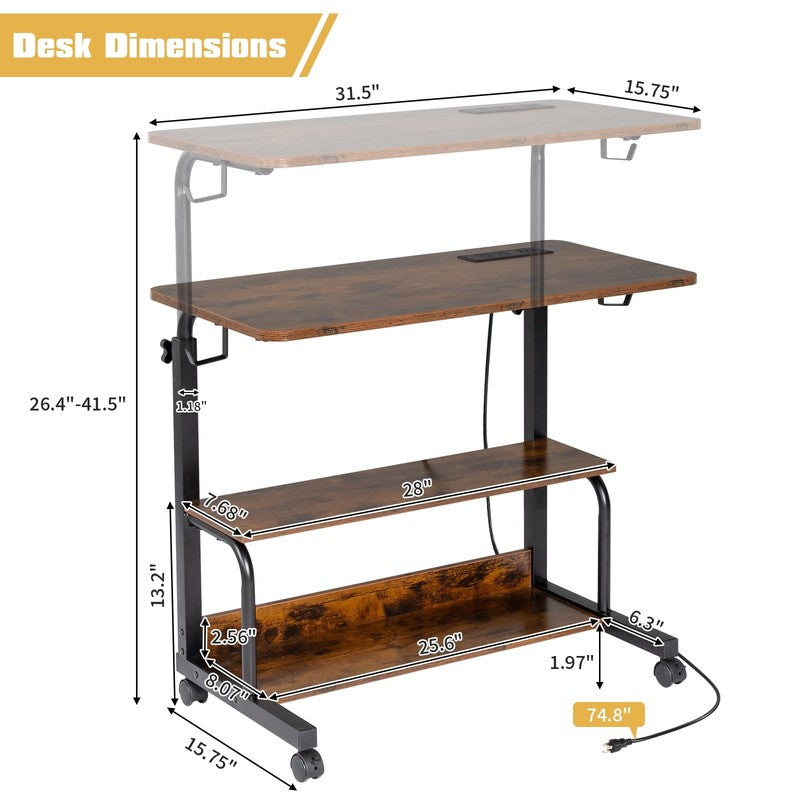 Rolling Computer Desk Stand Side Table Coffee Sofa End Cart w/ USB Charging10