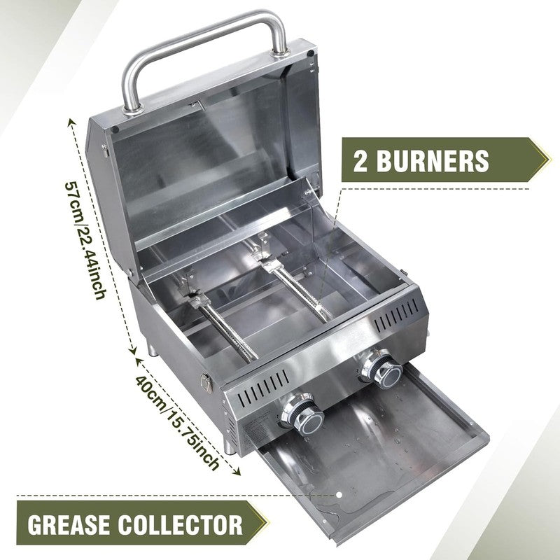 2 Burner Tabletop Gas Grill 20,000 BTU Portable Stainless Steel Propane Grill5
