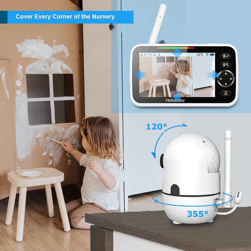 No WiFi Baby Monitor 5" Screen Pan Tilt Zoom Video Audio Night Vision HB65506