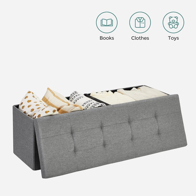 43'' Foldable Storage Ottoman Bench Flip Lid Entryway Living Room Light Gray3