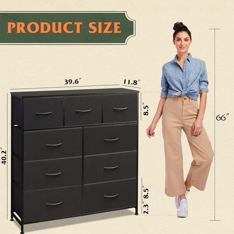 9 Drawer Dresser, Fabric Storage Tower for Bedroom, Hallway, Entryway, Closet, T2