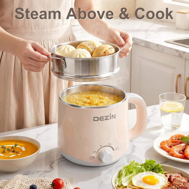 1.6L Electric Hot Pot Steamer Noodle Cooker Stainless Steel Temp Control Warm3