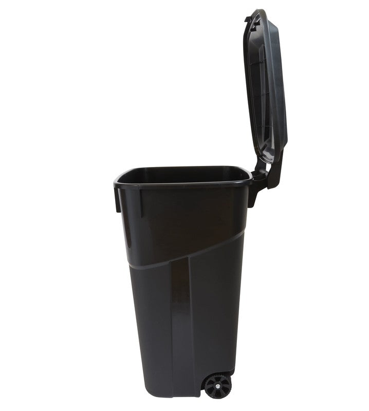 32 Gallon Wheeled Heavy Duty Plastic Garbage Can, Attached Lid, Black (2 Pack)7